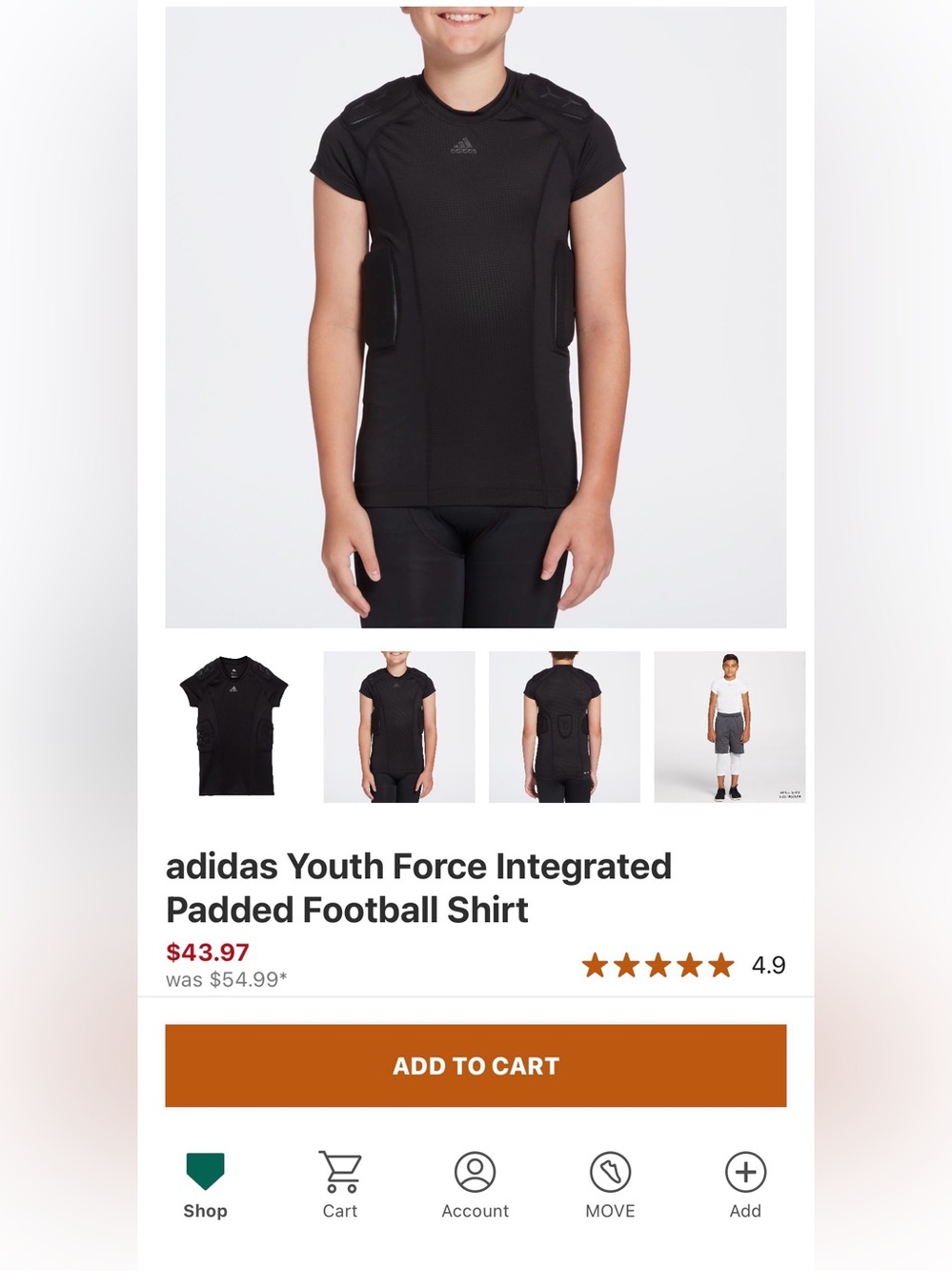 adidas Black Youth Padded Football Top